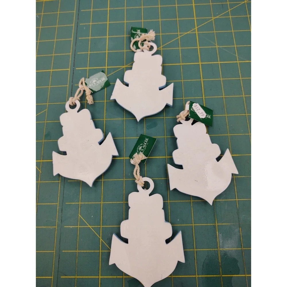 NEW Kurt S. Adler Resin Blue Anchor Christmas Ornaments Coastal‎ Beach Set of 4